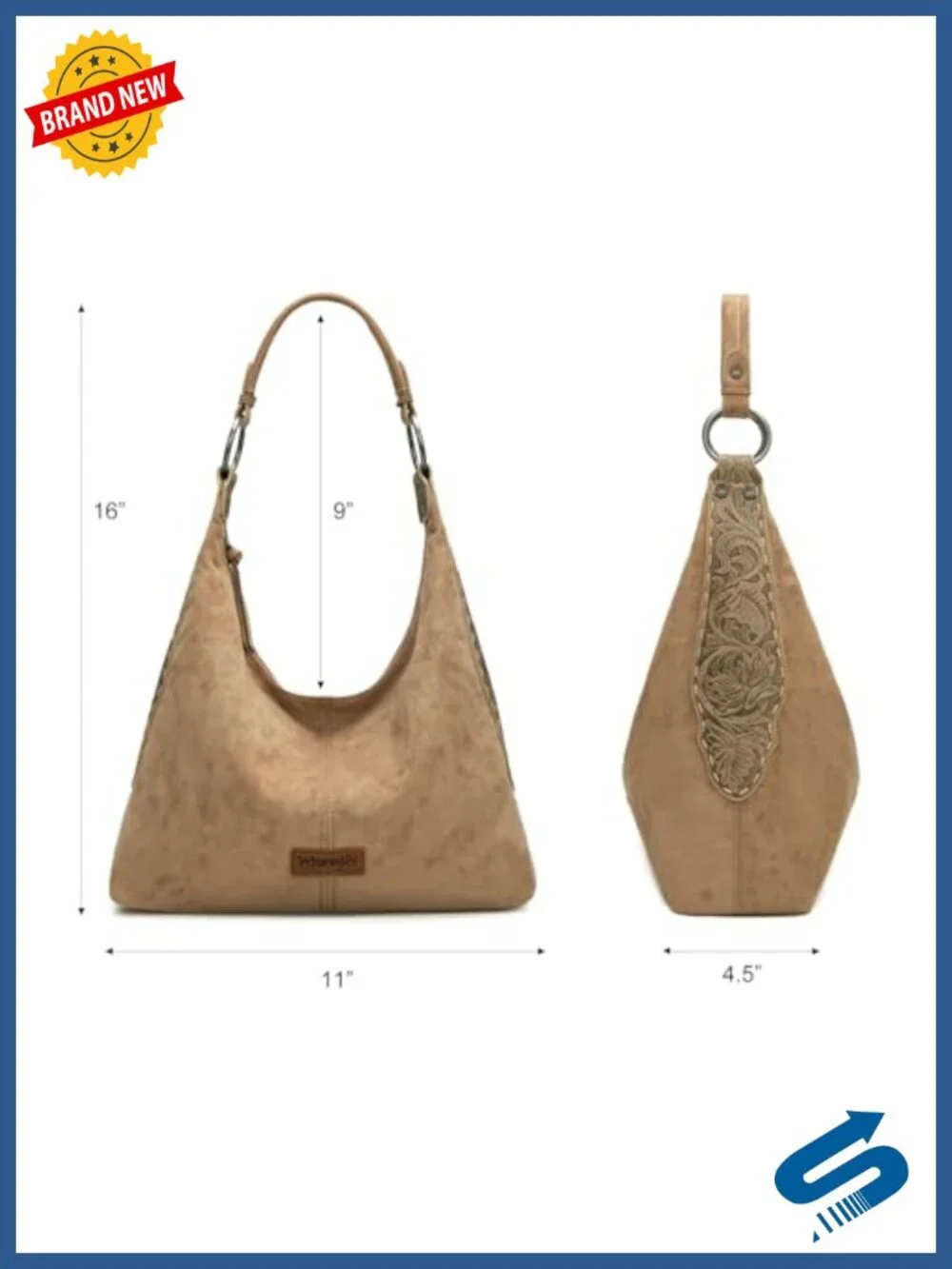 Suede Hobo Purse Embossed Slouchy Shoulder Bag 2Pcs Set